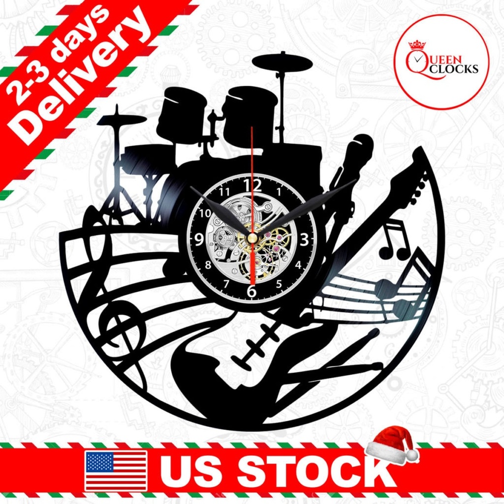 Music Vinyl Clock Instruments Wall Room Decor Gift